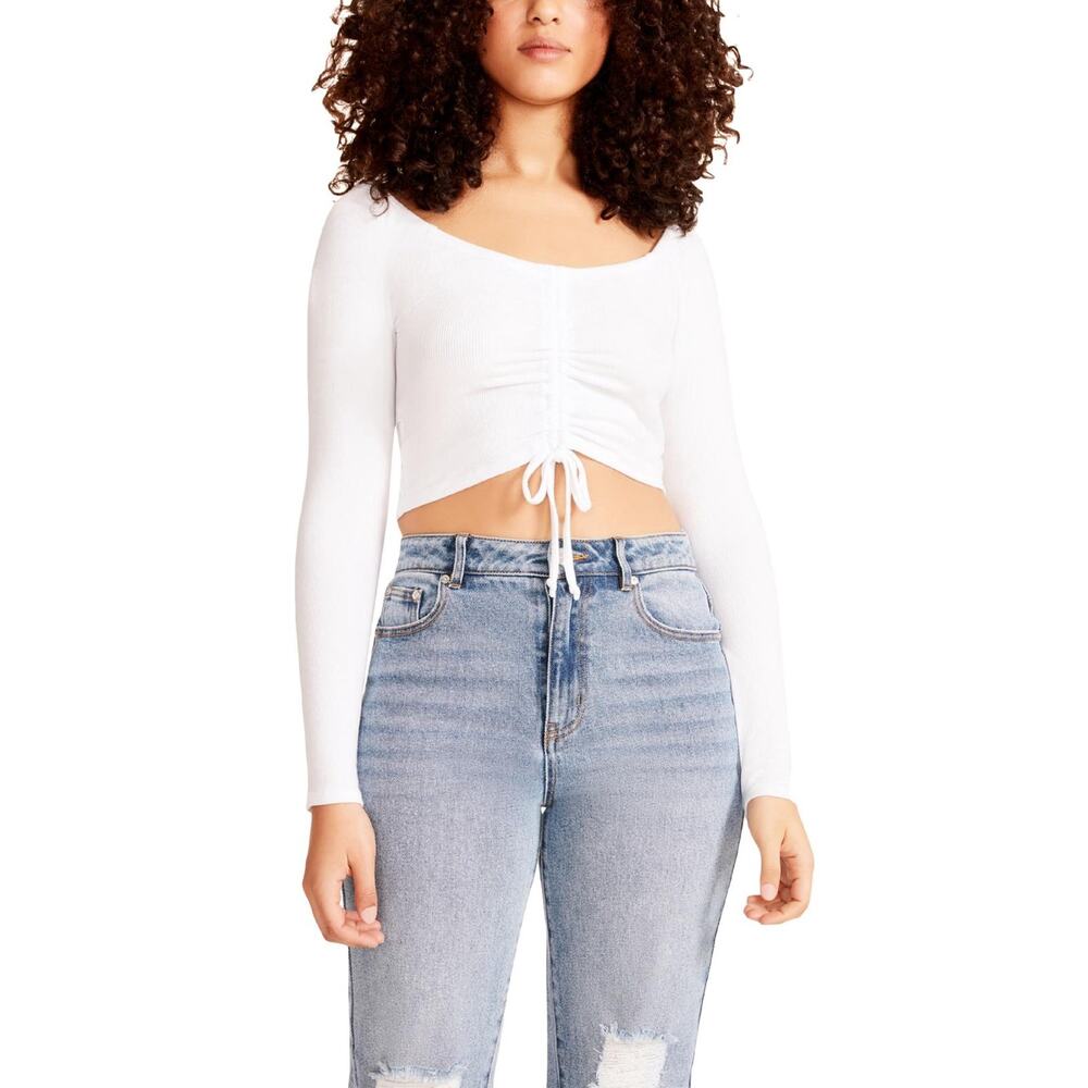 NWT Madden Girl Ruched Tie Front Long Sleeve Crop Top Large